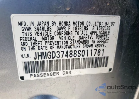 2008 Honda Fit из США, поврежденный, VIN JHMGD37488S011761